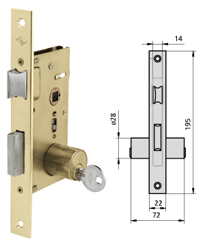 Cerradura de embutir CVL 1962 para puerta de madera con cilindro redondo
