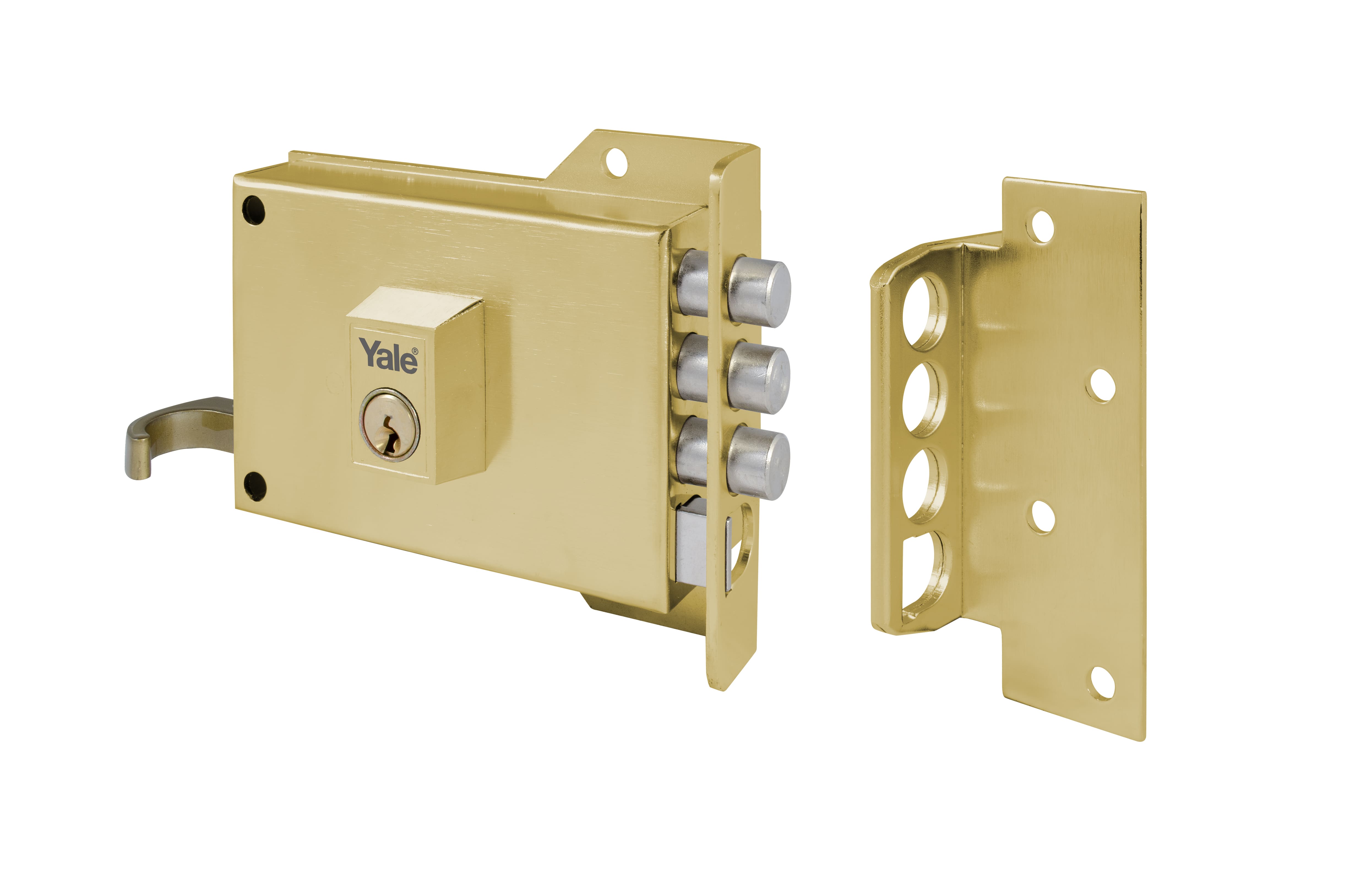 Cerradura de sobreponer antipalanca Yale 7 latonada