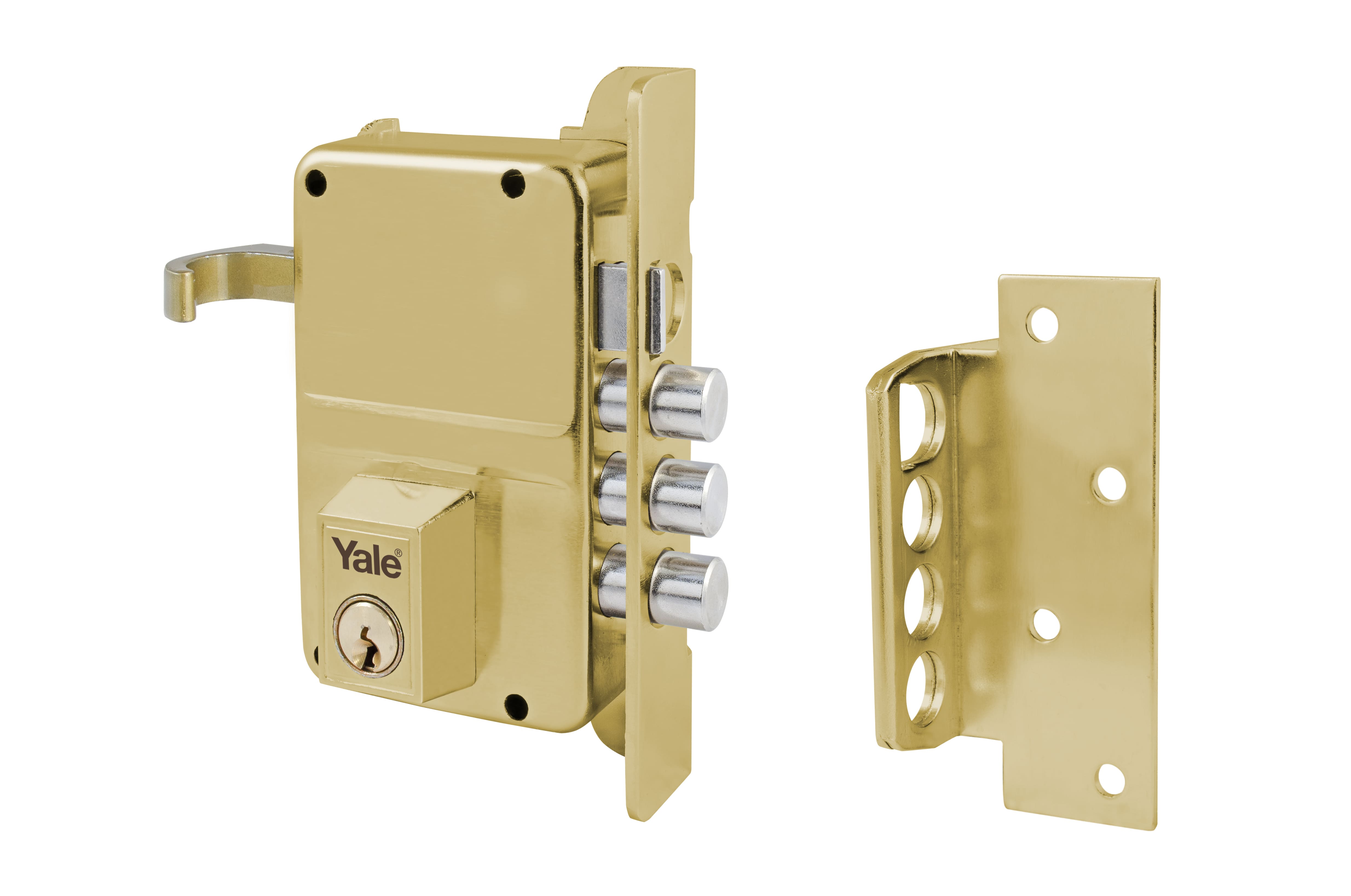 Cerradura de sobreponer antipalanca Yale 8 latonada