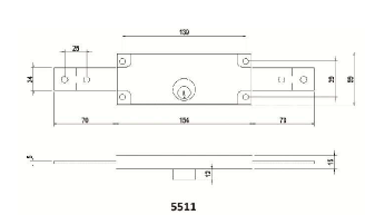 Dibujo con las dimensiones de la cerradura Lince 5511 en milímetros