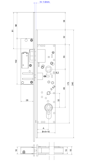 Dibujo con las dimensiones del Ateko 5703TE en milímetros
