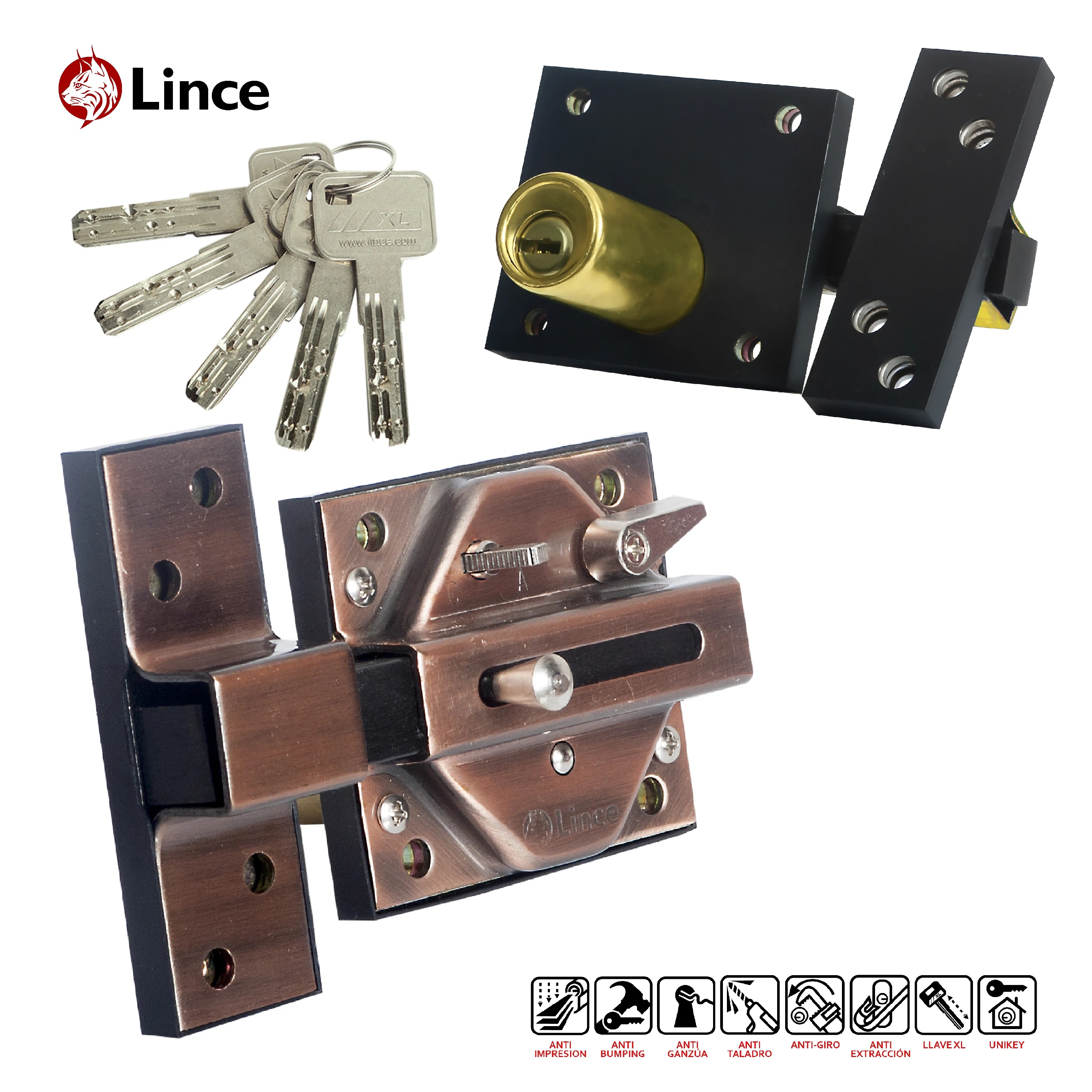 Cerrojo reforzado Lince 7930R en acabado bronce