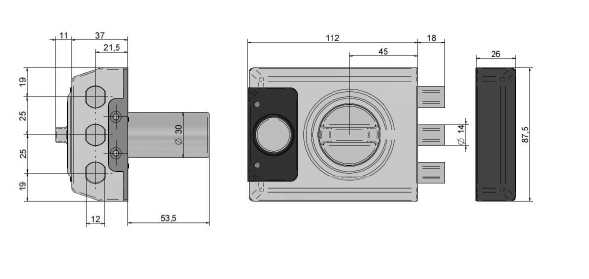 Dibujo con las dimensiones del cerrojo Lince Smart 7930 en milímetros