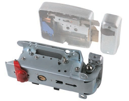 Mecanismo interior de la electrocerradura CISA Elettrika con su cerradero