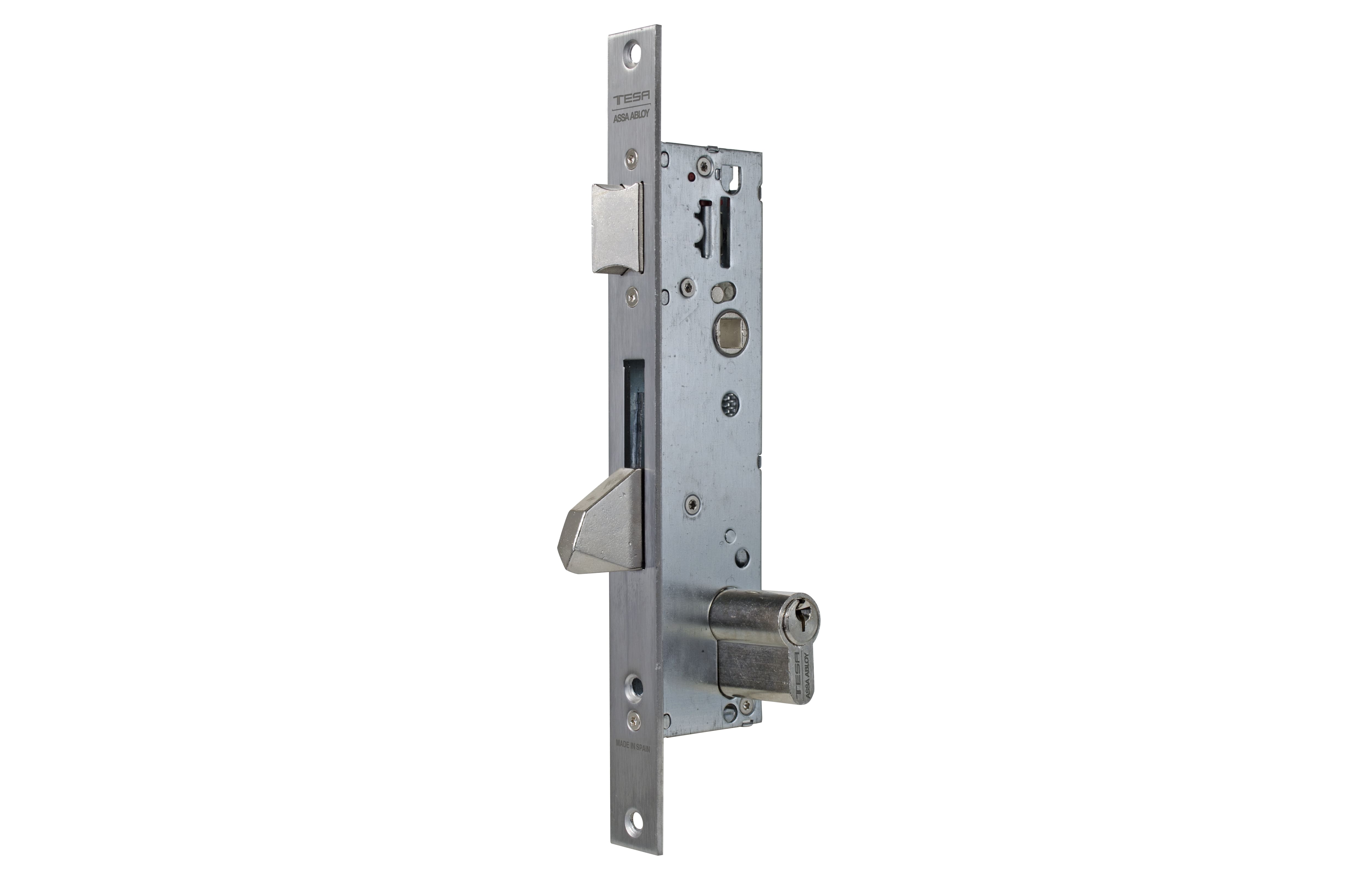 Cerradura TESA 2210BE estrecha en acero inoxidable para perfiles con rotura de puente térmico